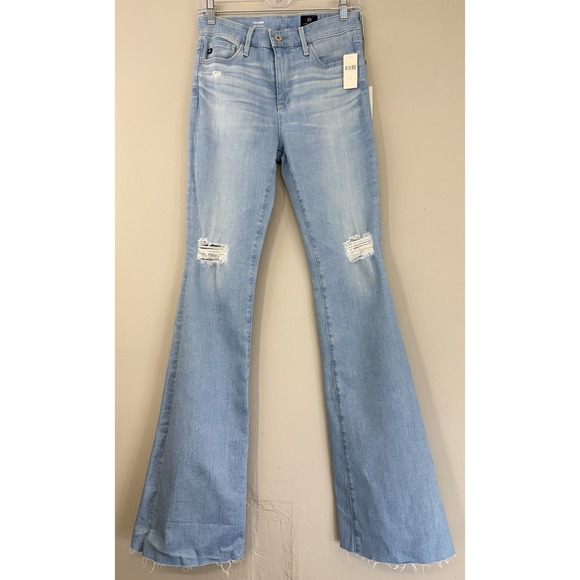 Adriano Goldschmied Janis High Rise Flare Jeans Women's 27R Ripped Knees Stretch - Picture 1 of 13